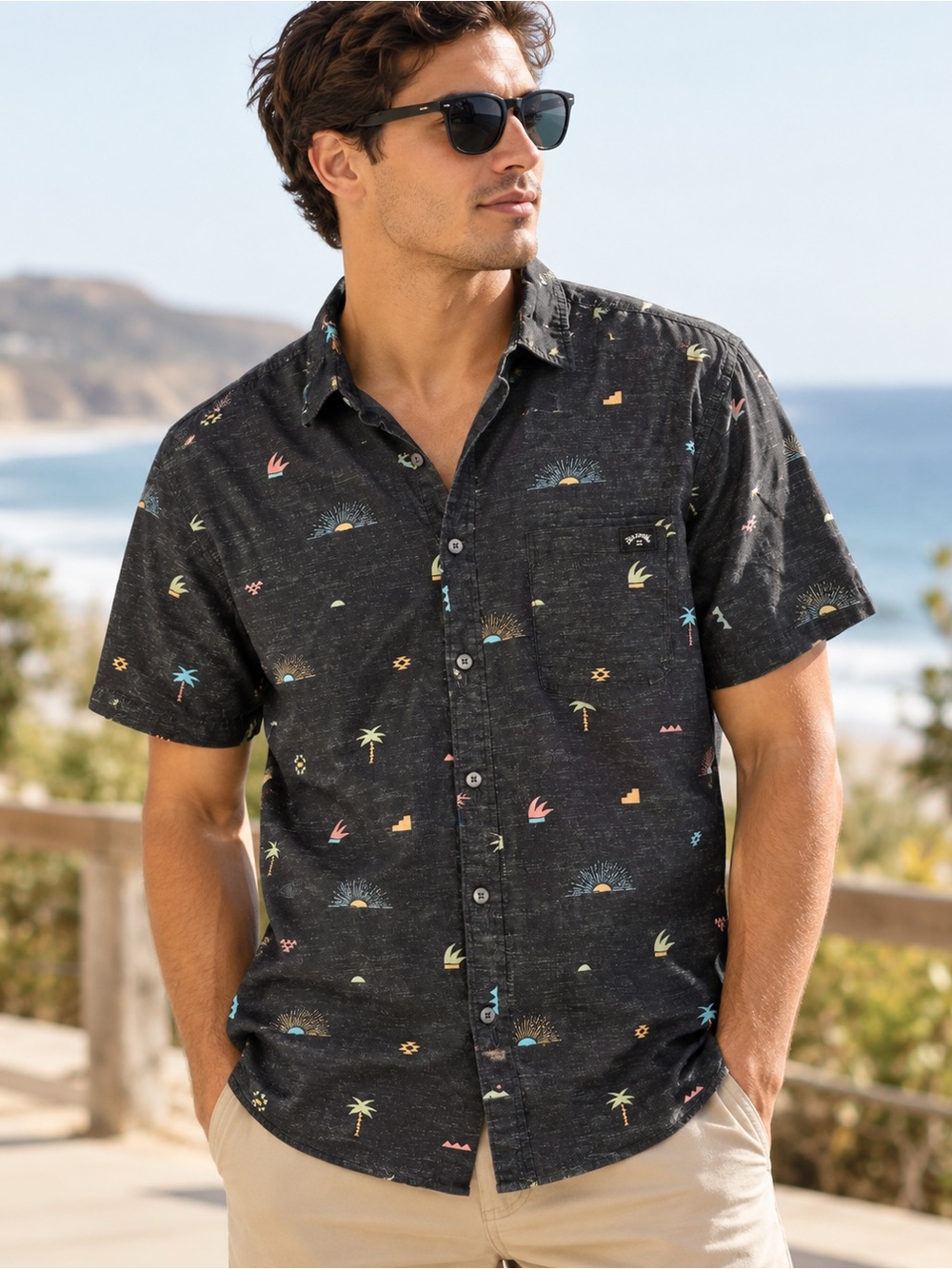 Billabong Men's Short Sleeve Tropical Print Button-Down Shirt